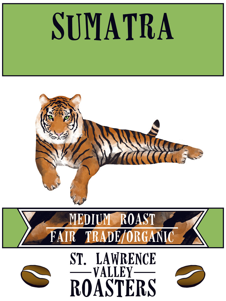 sumatra medium roast logo. Image of a tiger.